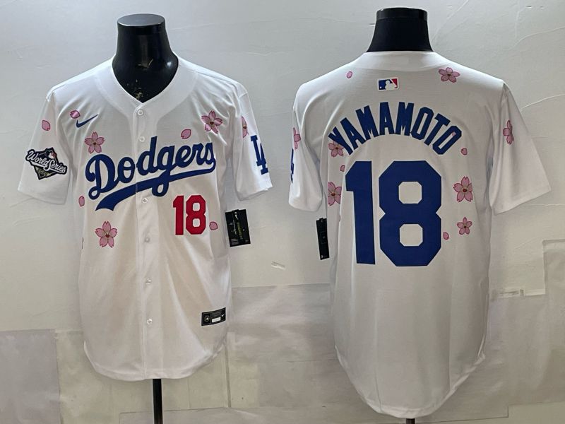 Men Los Angeles Dodgers #18 Yamamoto White Sakura Edition 2026 Nike MLB Jersey 002